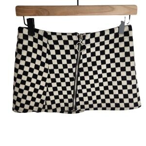 UNIF Women's Winx Mini Skirt XS Black White Checkered Wool Blend Y2K Grunge Punk